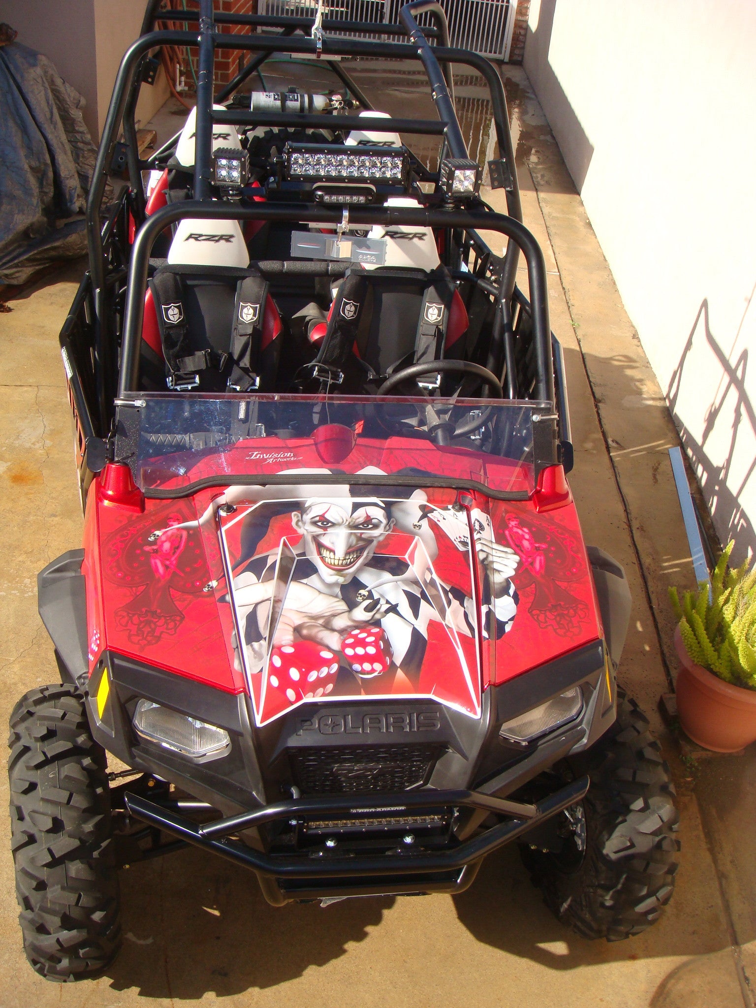 Hood shot of the Joker