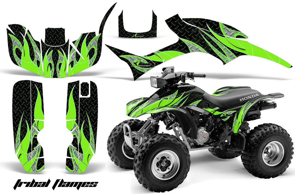 Tribal Flames - Black Background Green Design