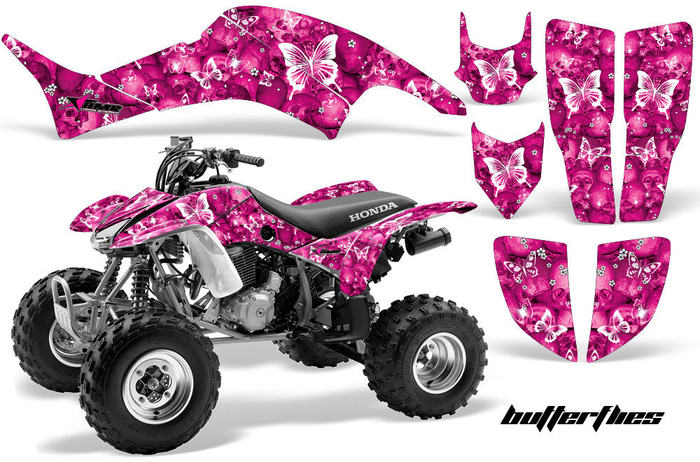 Skulls & Butterflies - Pink Background White Design
