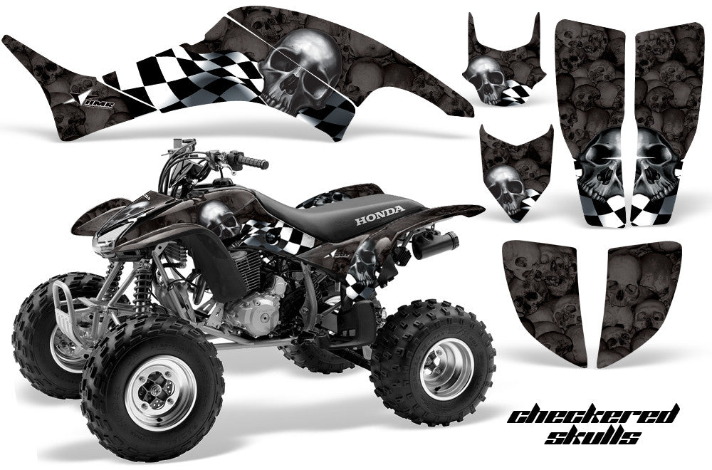 Checkered Skull - Black Background Silver Design