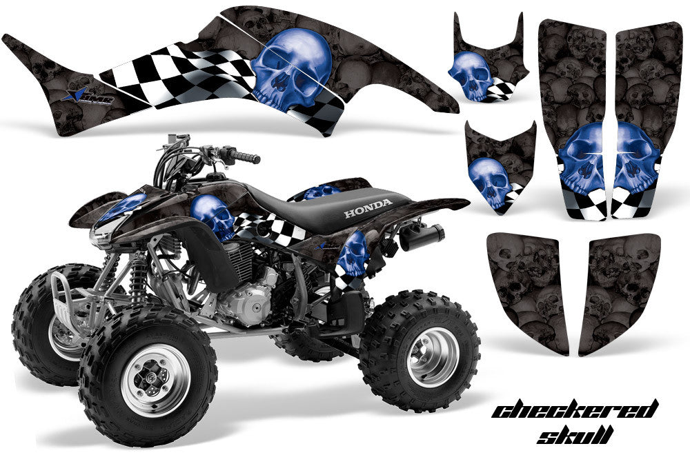 Checkered Skull - Black Background Blue Design