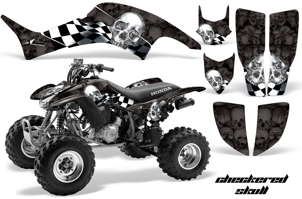 Checkered Skull - Black Background White Design