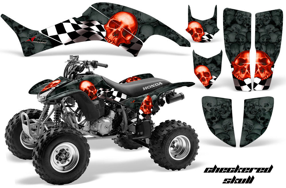 Checkered Skull - Black Background Red Design