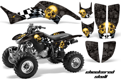 Checkered Skull - Black Background Yellow Design