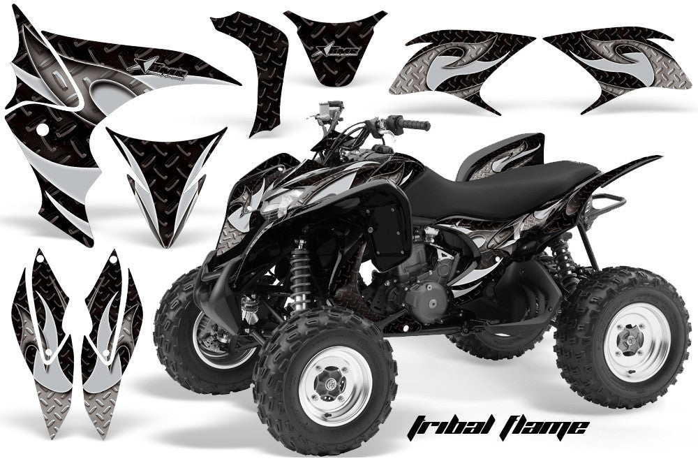 Tribal Flames - Black Background Silver Design