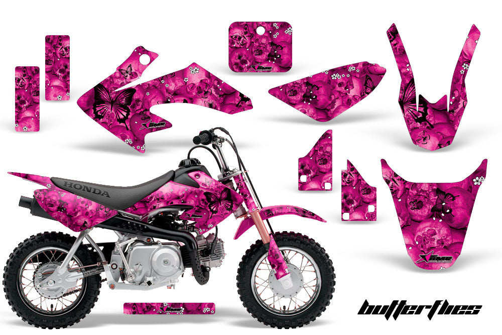 Skulls & Butterflies - Pink Background Black Design