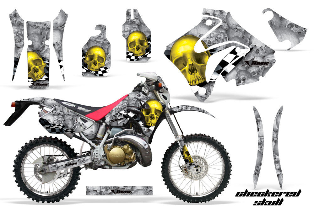 Checkered Skull - Silver Background Yellow Design