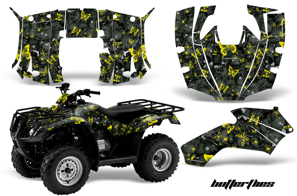 Skulls & Butterflies - Army Green Background Yellow Design
