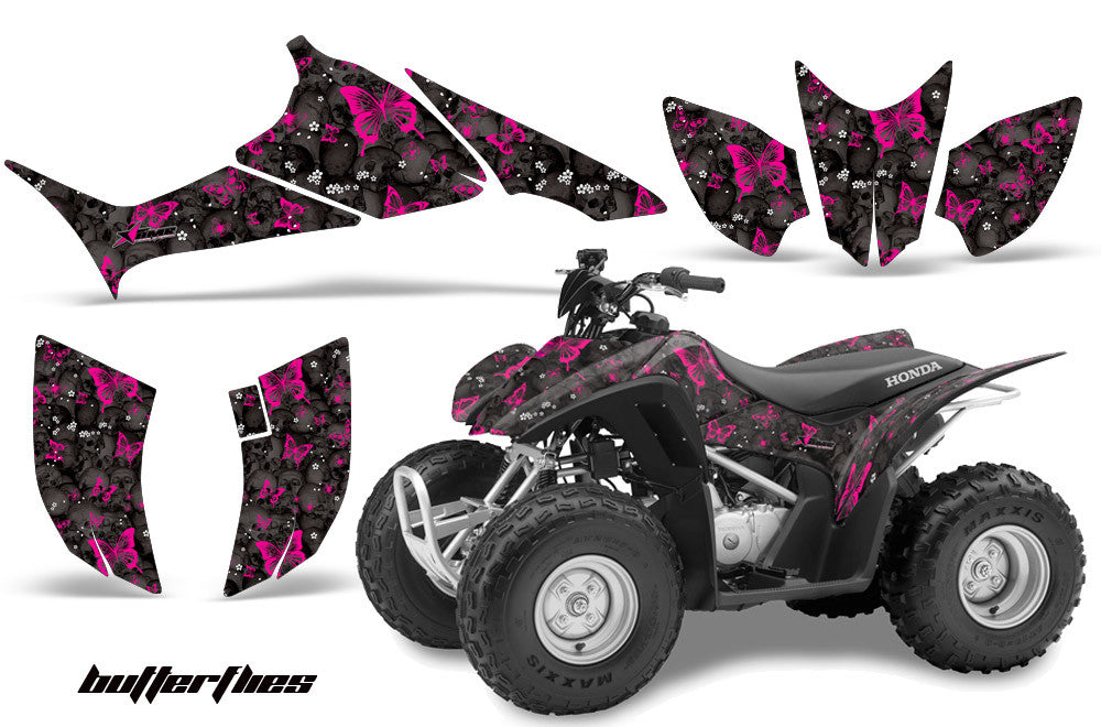 Skulls & Butterflies - Black Background Pink Design