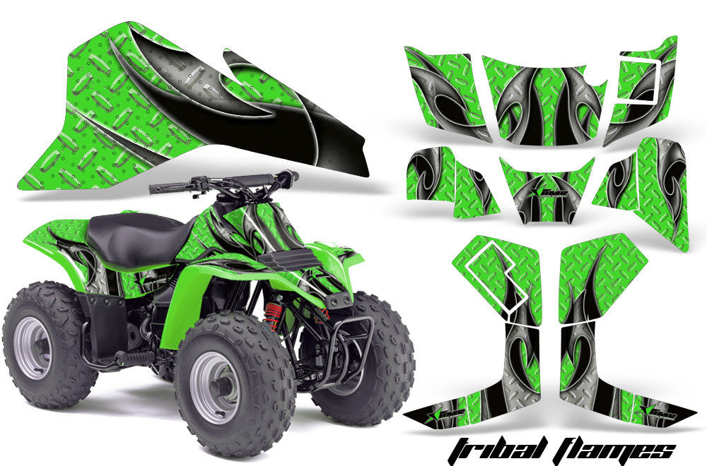 Tribal Flames - Green Background Black Design