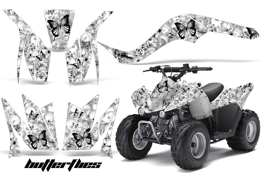 Skulls & Butterflies - White Background Black Design
