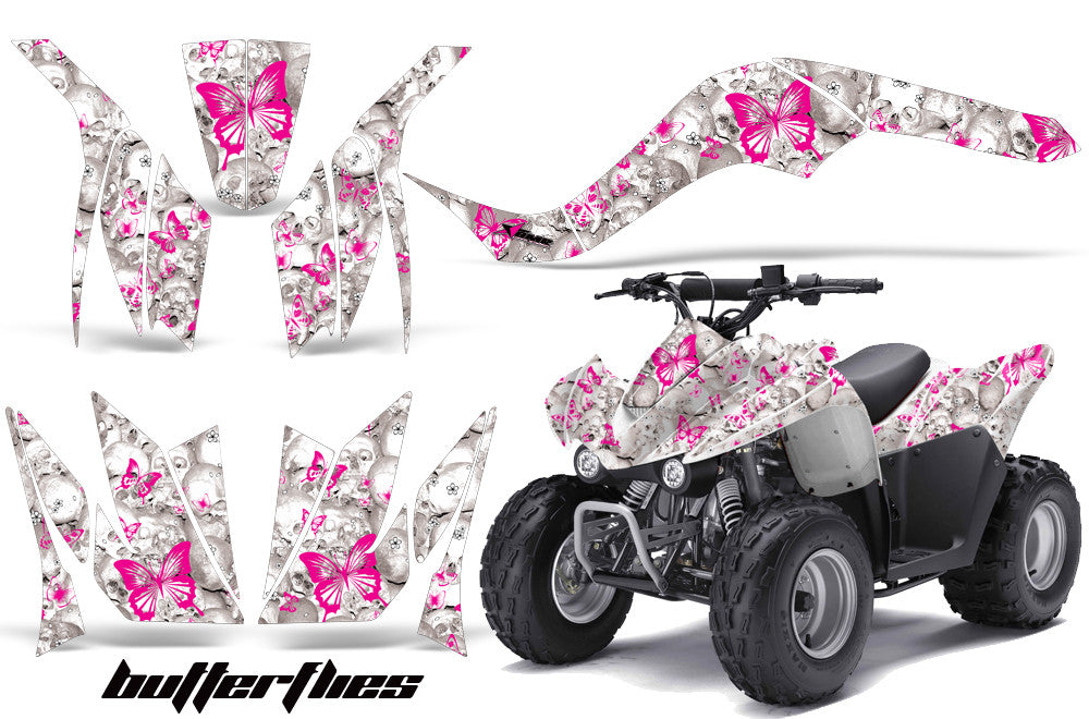 Skulls & Butterflies - White Background Pink Design