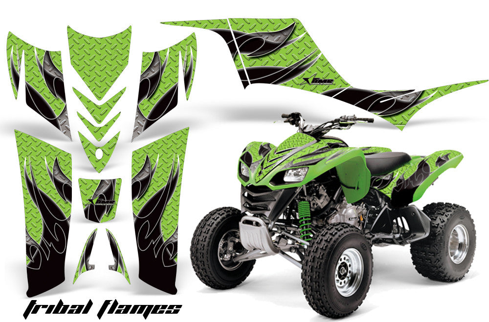 Tribal Flames - Green Background Black Design