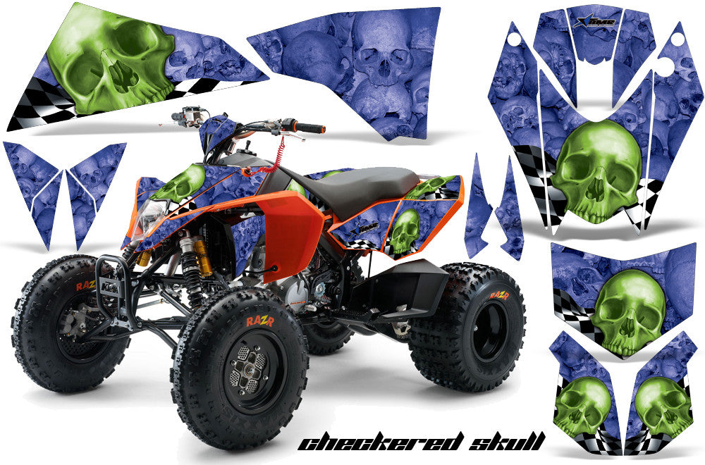 Checkered Skull - Blue Background, Green Design