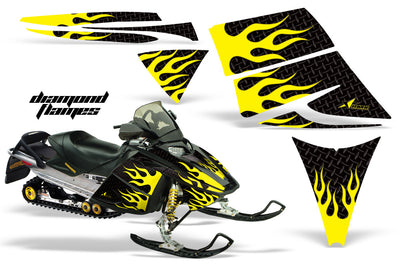 Ski Doo Rev '03-'09 Diamond Flame Black Background Yellow Design
