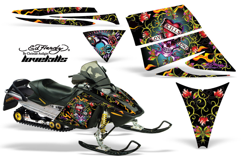Ski Doo Rev '03-'09 Ed Hardy "Love Kills" Black Background