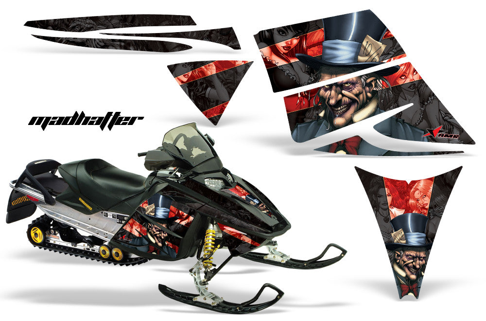 Ski Doo Rev '03-'09 Mad Hatter Black Background Red Design