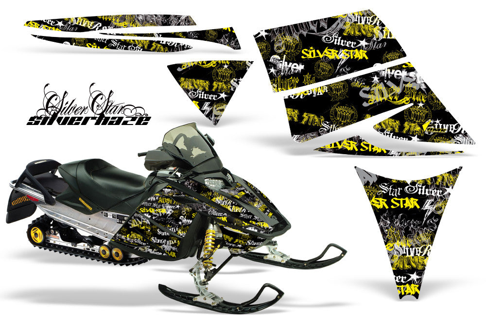 Ski Doo Rev '03-'09 Silver Haze Black Background Yellow Design