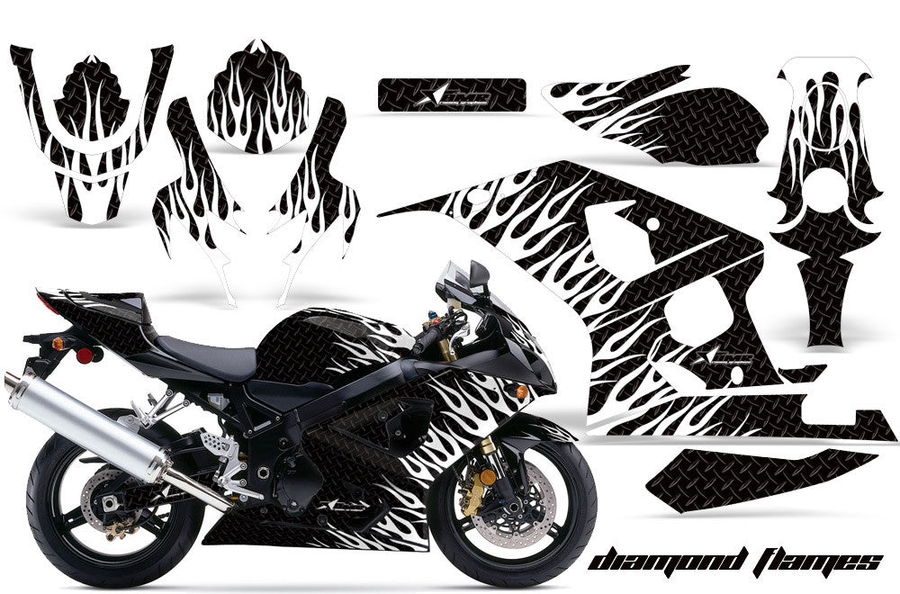 Suzuki GSXR 600/750 '04-'05 Diamond Flame Black Background White Design