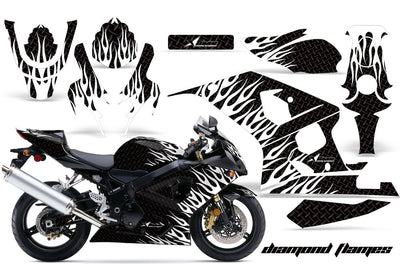 Suzuki GSXR 600/750 '04-'05 Diamond Flame Black Background White Design