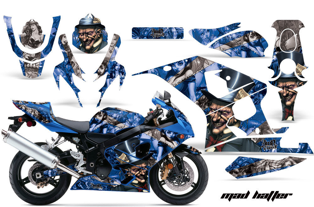 Mad Hatter Blue Background with Silver Design