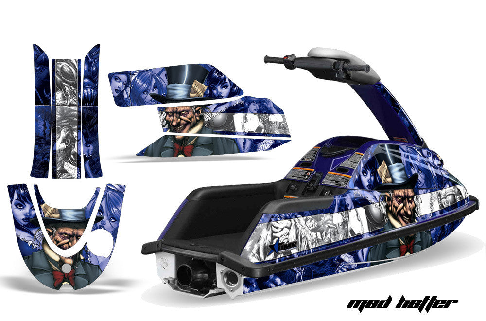 Mad Hatter - Blue Background White Stripe Design