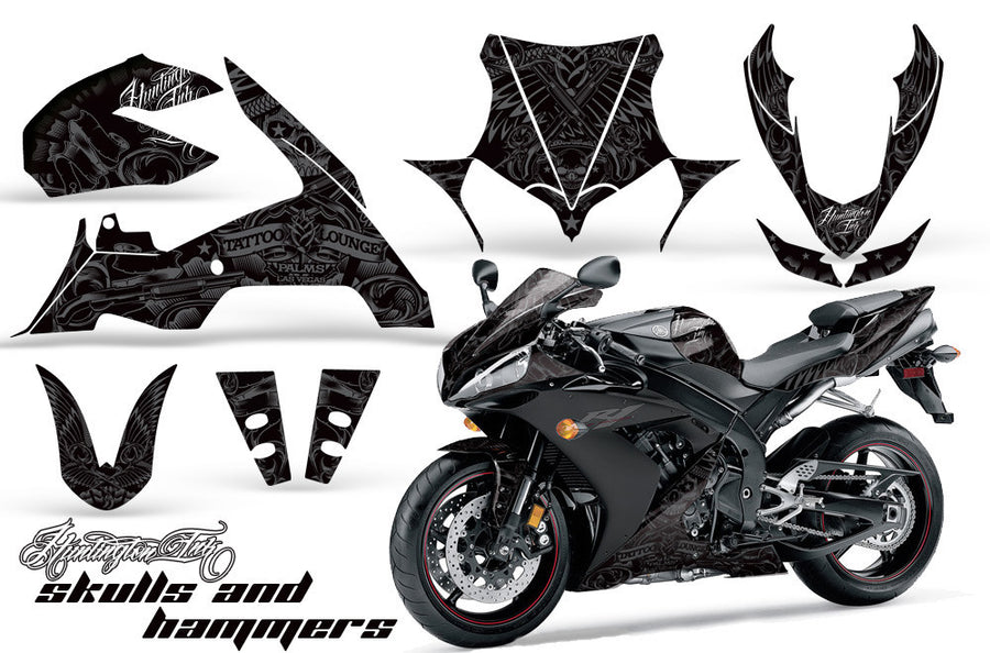 Yamaha R1 '04-'05 Huntington Ink Skulls & Hammers in Silver Design