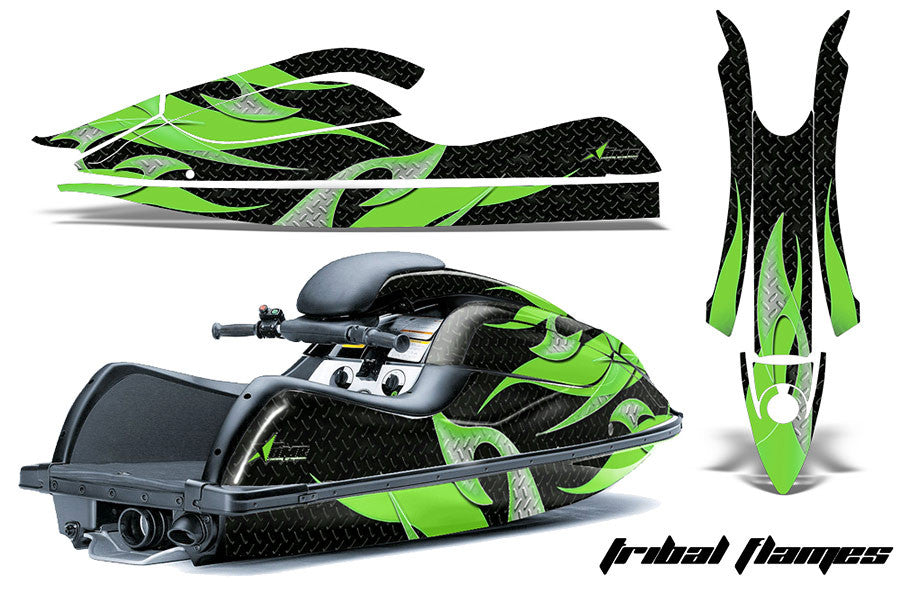 Tribal Flame - Black Background Bright Green Design