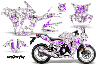 Skulls & Butterflies in White Background Purple Design