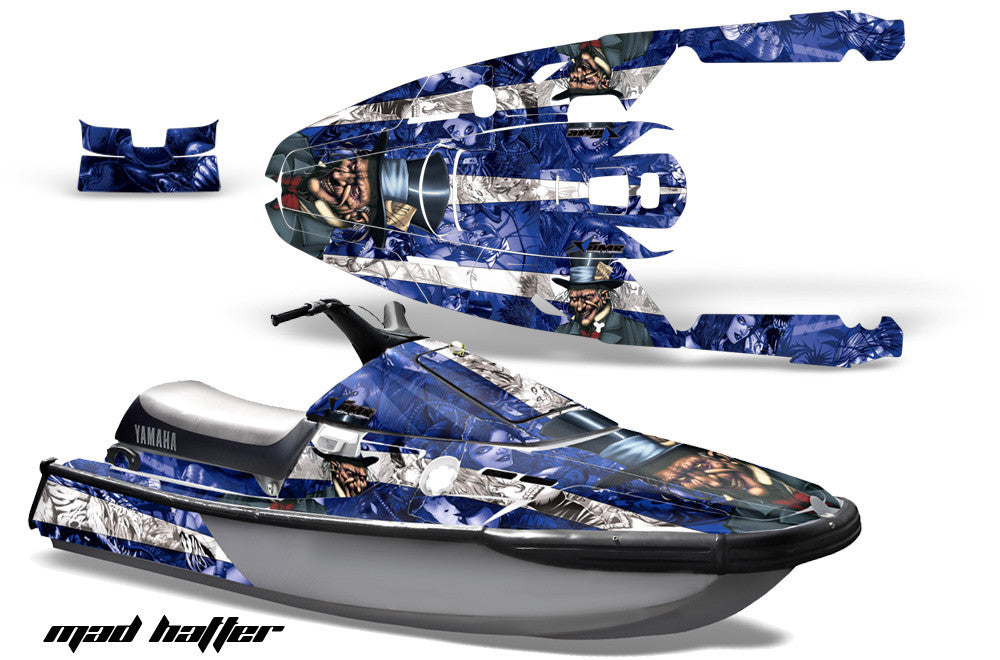 Mad Hatter Blue Background White Design