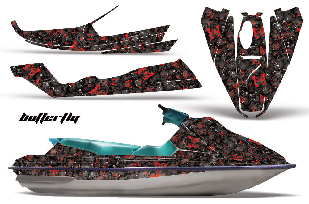 Butterflies & Skulls Black Background Red Design