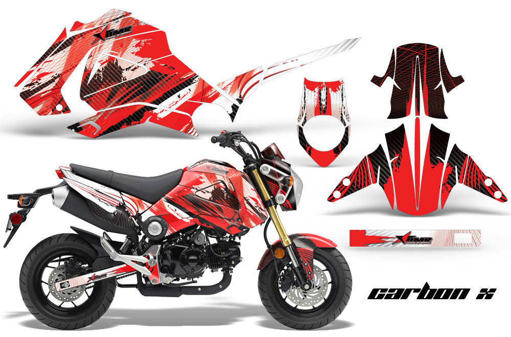 Carbon X in Red Design on a Honda Grom 125 Graphics Kit (2013–2016)