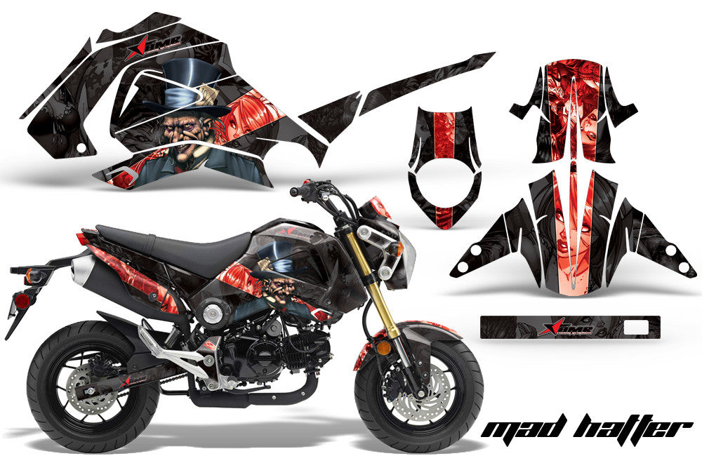 Mad Hatter in Black Background Red Design on a Honda Grom 125 Graphics Kit (2013–2016)