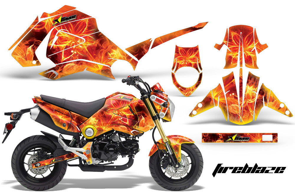 Fire Blaze flower burst of Firey Orange Yellow Design on a Honda Grom 125 Graphics Kit (2013–2016)