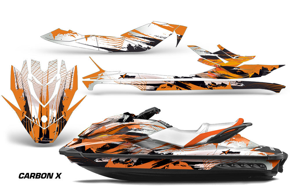 Orange Carbon X Design graphics kit on Sea-Doo GTI watercraft (2011–2019)