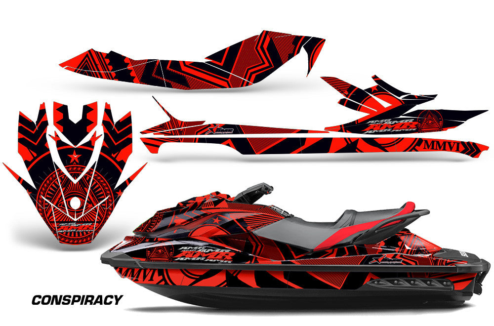Red Conspiracy Design graphics kit on Sea-Doo GTI watercraft (2011–2019)