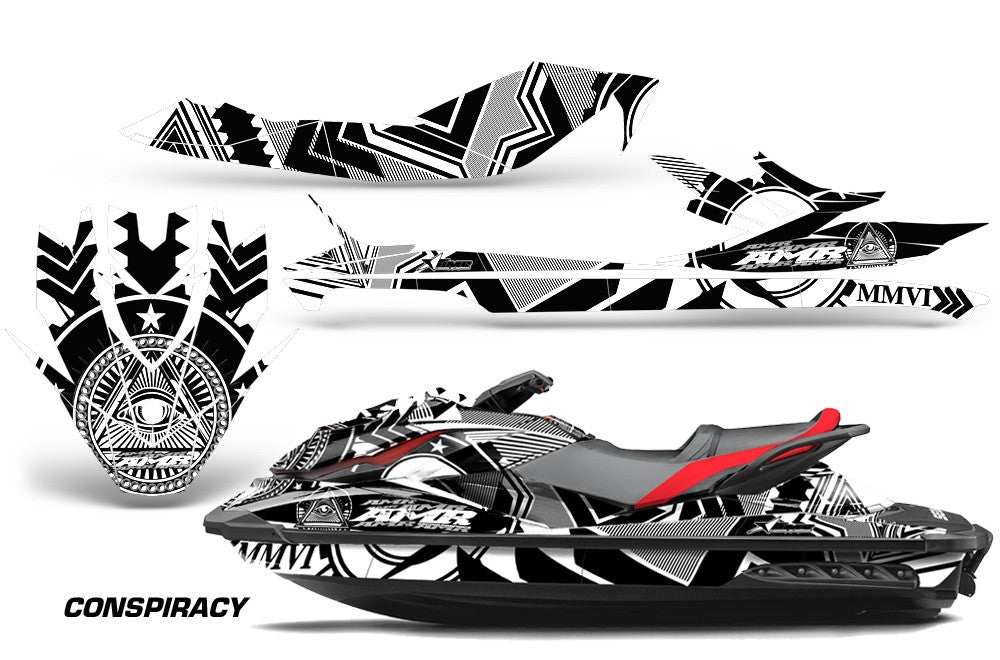 White Conspiracy Design sticker on Sea-Doo GTI watercraft (2011–2019)