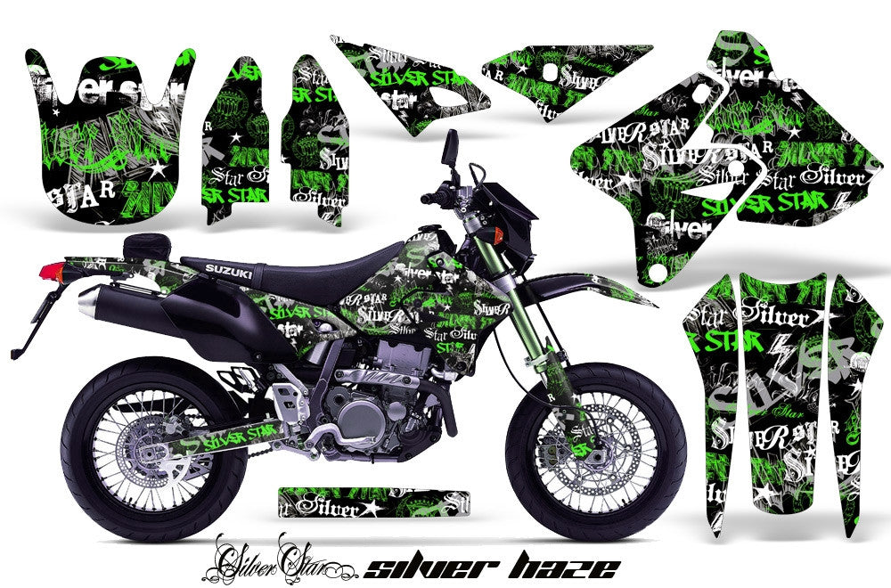 Silver Haze - BLACK background BRIGHT GREEN design