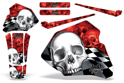 Checkered Skull - Red Background White Design (85-00)