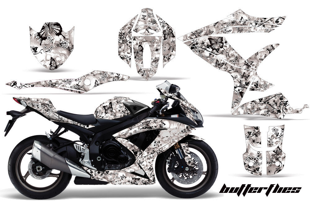 Butterflies & Skulls in White background Black Design