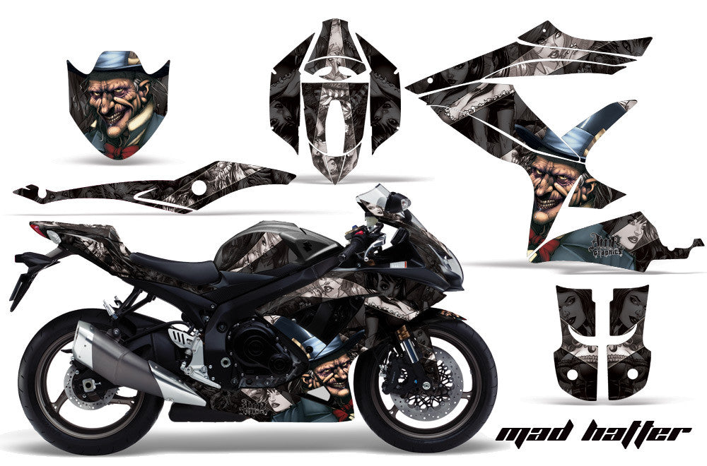 Mad Hatter - Black Background Silver Design