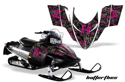 Skulls & Butterflies in Black Background Pink Design