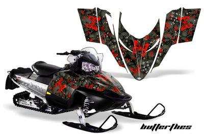 Skulls & Butterflies in Black Background Red Design