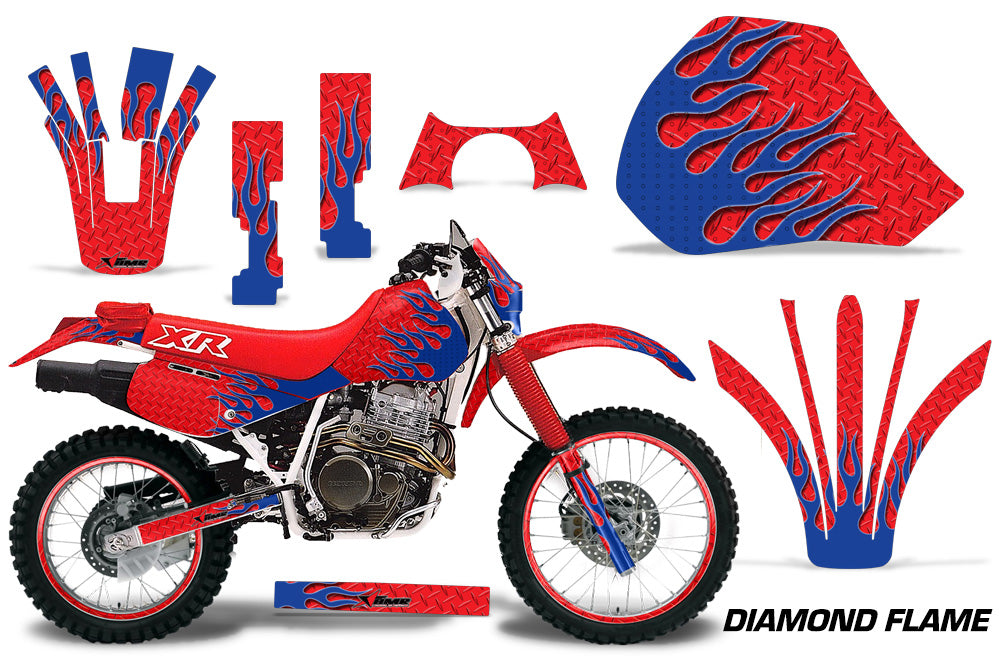 Diamond Flame - RED background BLUE design