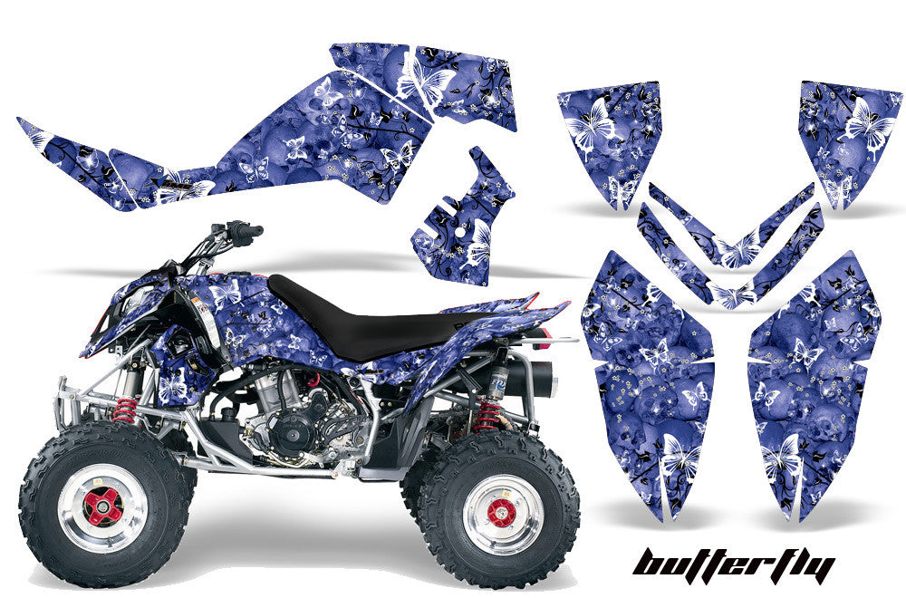 Skulls & Butterflies - Blue Background White Design