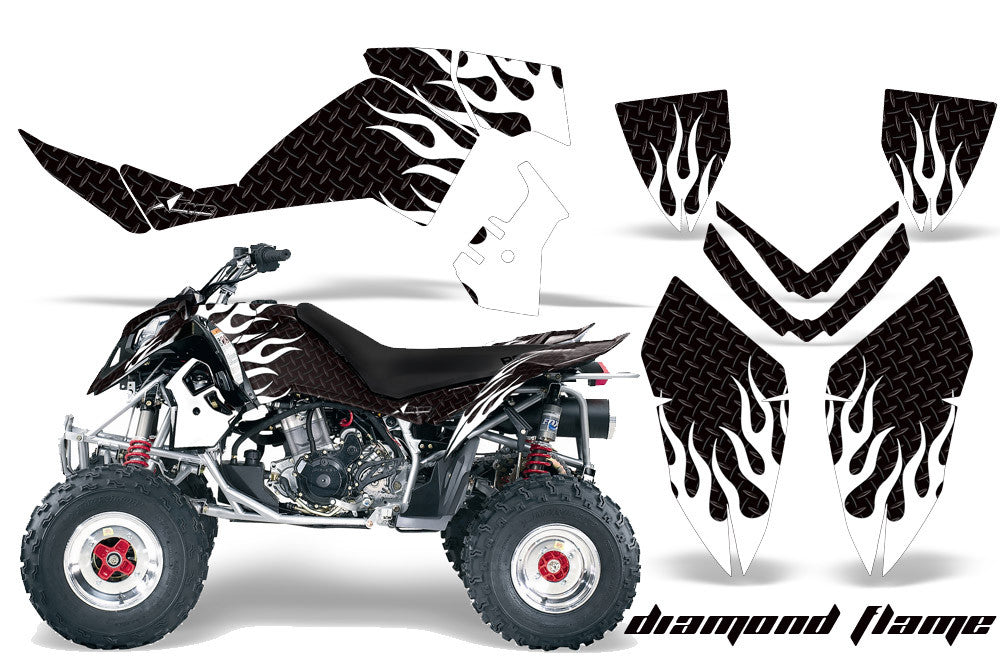 Diamond Flames - Black Background White Design