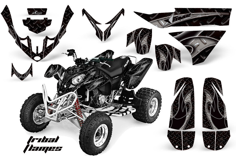 Tribal Flames - Black Background Silver Design