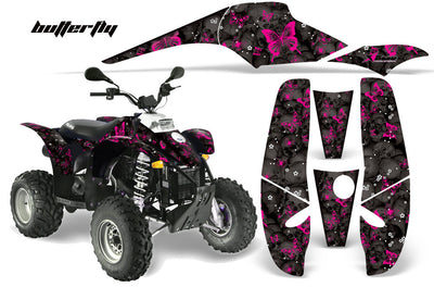 Skulls & Butterflies - Black Background Pink Design