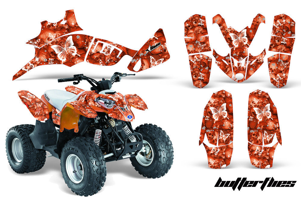 Skulls & Butterflies - Orange Background White Design