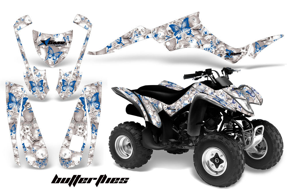 Skulls & Butterflies - White Background Blue Design